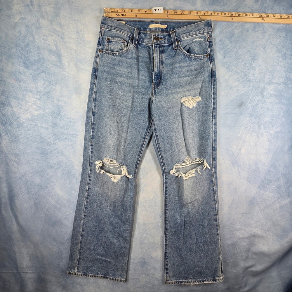Levis Premium Baggy Boot Distressed Ripped Jeans Light Wash Blue W27 L31